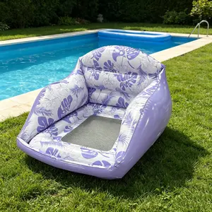 1 Pcs Dual-Use Inflatable Pool Sofa + Outdoor Lounge Chair, Mesh Seat Floating Chair, Tropical Print, Pool/garden Relaxation