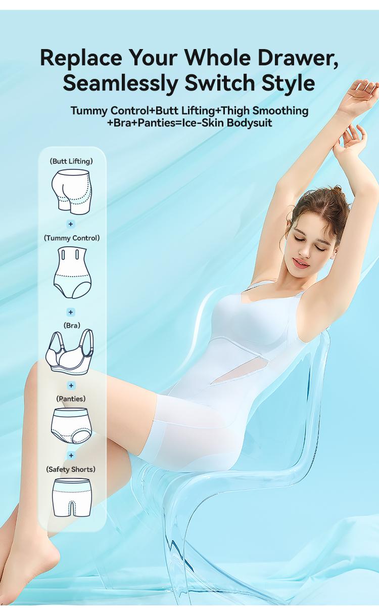 [KakaPeople Icy-Slide Bodysuit] Tummy Control Butt Liftter Faja Shapewear Ultra Thin Breathable Cooling Shapewear Bra Free Tummy Control Butt Lifter Seamless Body Shaper For Summer