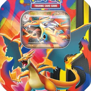 Pokémon TCG Mega Charizard Y EX Tin with 1 Foil Promo Card & 4 Booster Packs for Collectors and Players
