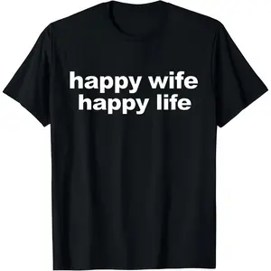 The Perfect Gift for Husband - "Happy Wife Happy Life" Funny T-Shirt Anniversary & Birthday Present for Men Trendy Minimalist Graphic Tee Valentine's Day gift