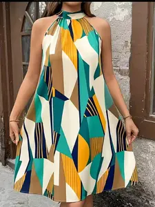 Women's Summer Long Dress, Sleeveless V Neck Casual Style Print, Perfect for Daily Wear & Comfortable Fit, Ideal for Women Seeking Elegance