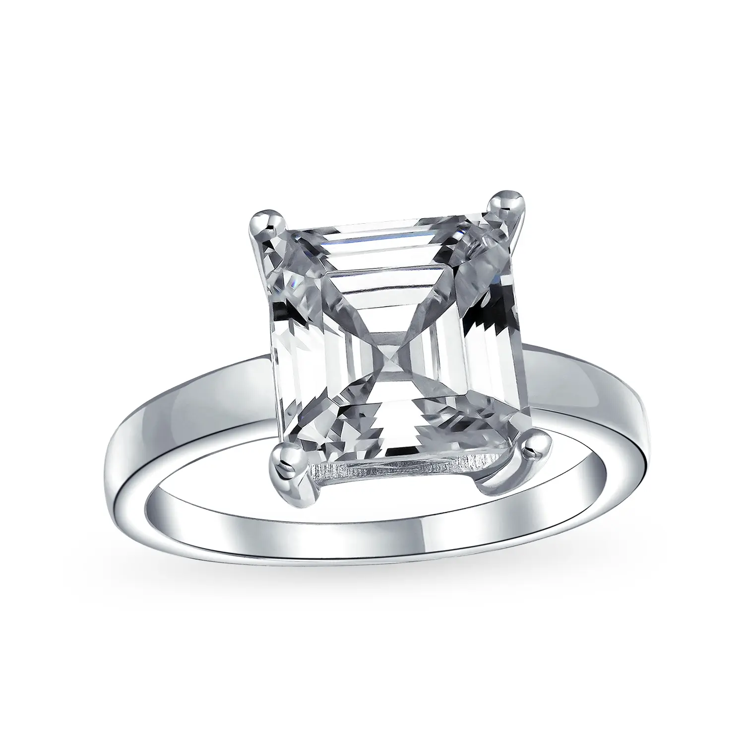 Classic 3CT CZ Square Asscher Cut Cubic Zirconia Solitaire Engagement Ring .925 Sterling Silver