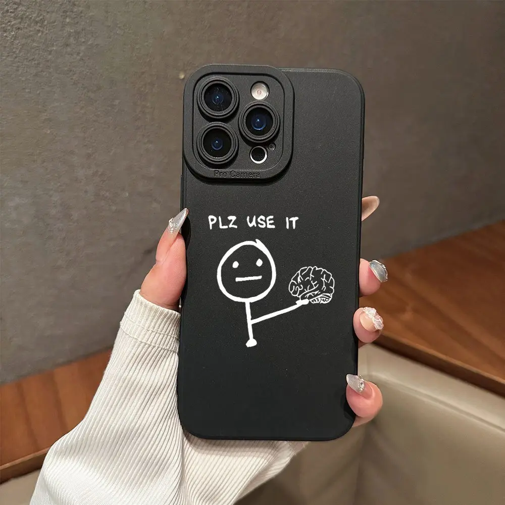 Quirky Stick Figure with Brain Design Funny TPU Protective Smartphone Case - Fits iPhone 11+ to 17 Plus Pro Max, Ideal Gift for Friends, Mobile Phone Accessory, Protector, Accessories