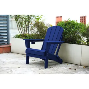 HDPE Folding Adirondack Chair with Dual Cup Holder - Composite Adirondack Chair with Wood Texture