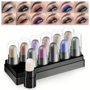 12-color eyeshadow pencil set, multi-color system, long-lasting Glitter highlighter sticks, shimmering eyeshadow sticks, natural makeup effect, mixed eye makeup shades, vibrant makeup palette, suitable for beauty enthusiasts and Valentine's Day makeup