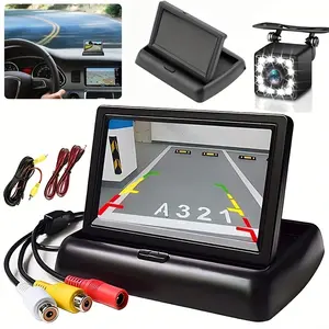 Universal 10.92cm Car Backup Camera Monitor Kit, Car Accessory, with 12 LED Lights, 480p AHD Wide Angle Night Vision, Hardwired Power, for Cars, Trucks, RVs, Mini-Vans - Easy Install, No Battery Required