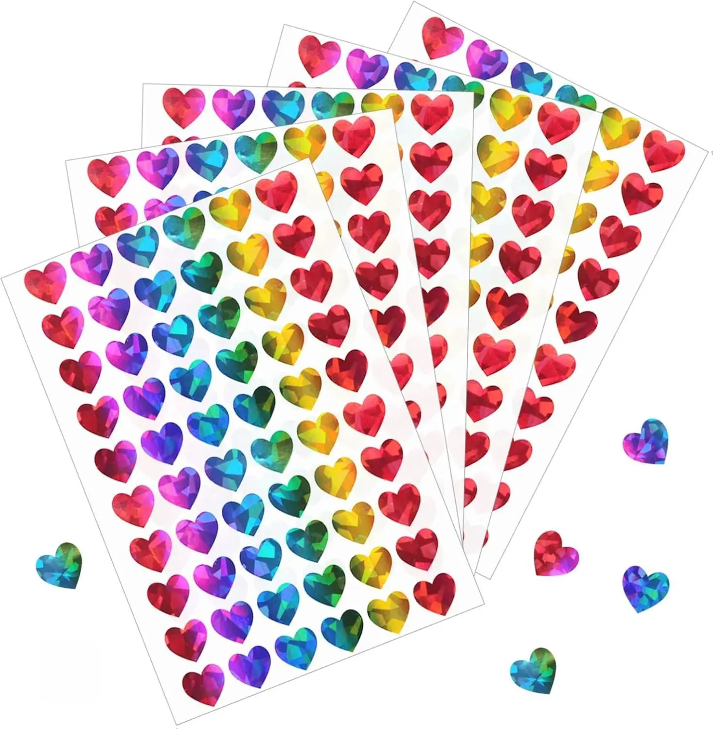Holographic Glitter Heart Sticker Collage Pack - 1800 Pieces 0.5 Inches, Aesthetic Journal Stickers for Kids, Peel Off Cleanly, Rainbow Scrapbooking Supplies, Valentine's Day Decor, Cute Stickers