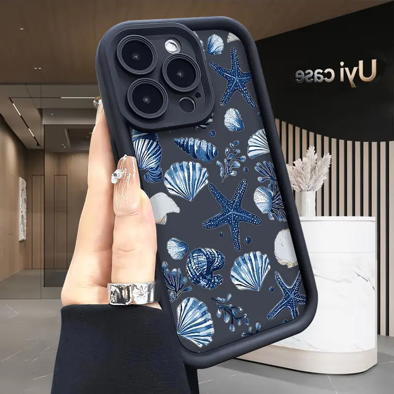 Coastal Seashell Starfish Print Soft Case for  iPhone 16 16e 17 Air 15 14 13 12 11 Pro Max Plus X XS Shockproof Drop Protection Rugged Durable Silicone Cover