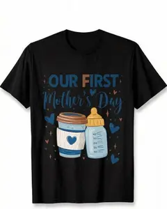 ‘First Mother’s Day’ Celebration Crewneck - Keepsake Design in Classic White or Black for Everyday Memories,Personalized short-sleeved T-shirt suitable for all seasons, with a casual style.