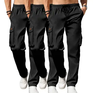 Men's 3 Pack Casual Cargo Sweatpants Waist Drawstring Joggers Hiking Tactical Pants for Men with Pockets