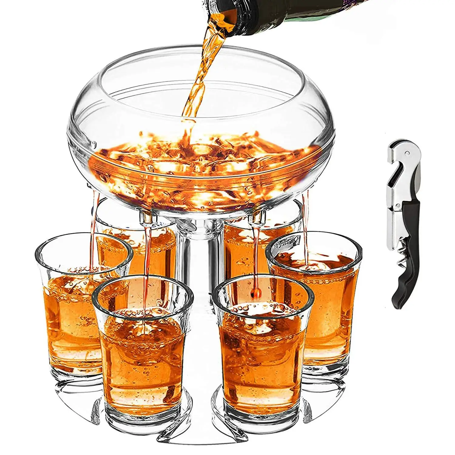 Shot Glass Dispenser, Shot Glass Dispenser with 6 Acrylic Cups & Bottle Opener, Drink Dispenser for Home Kitchen Party, Stylish
