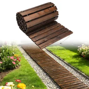 0.6in Thicken Carbonized Wooden Garden Pathway - 8ft Anti-Slip Weather Resistant & Sturdy Decorative Path Walkway for Outside Backyard Uneven Ground (Brown)