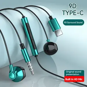 Wired Headphones with 9D Surround Sound, Wired Headset, Audio Headphones, Compatible with Galaxy S24/s23/s22 & iPhone 15/16/17 Pro Max, USB-C/3.5mm Jack Design