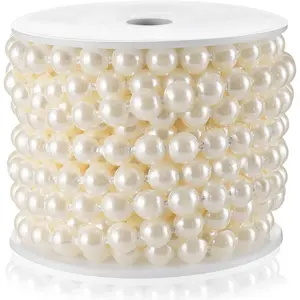 Half-Round Flat 10MM 11 Yards Pearl Bead Garland String Pearl Beaded Spool Roll Crafts for Wedding Party Decoration Ivory