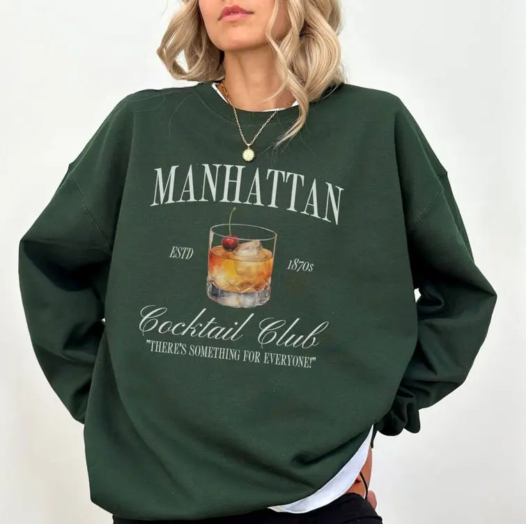 Manhattan Cocktail Club Sweatshirt, Gift for Whiskey Drinker, Manhattan Drink Sweatshirt, Bachelor Party, Luxury Bachelorette Merch