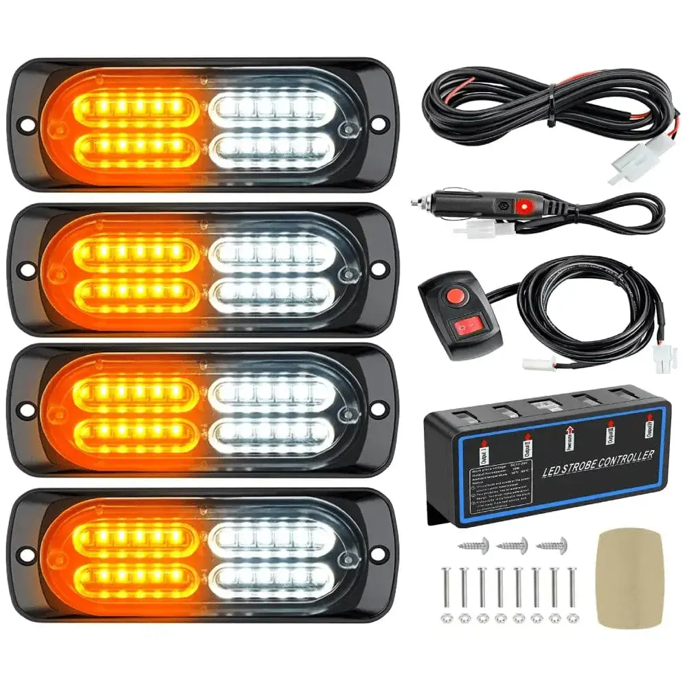 Nilight Surface Mount LED Strobe Kit - 4-Piece Strobe Light Module, Emergency Lights for Vehicles, Flashing Offroad Truck Pickup Accessories Nilight Surface Mount LED Strobe Kit - 4-Piece Strobe Light Module, Emergency Lights for Vehicles, Flashing Offroad Truck Pickup Accessories