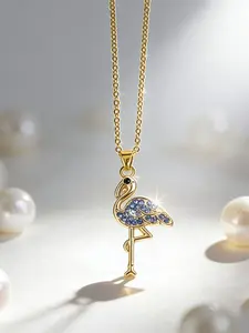 Trendy Rhinestone Flamingo Necklace, Fashionable Versatile Style, Unique Design Jewelry, Perfect for Everyday Wear