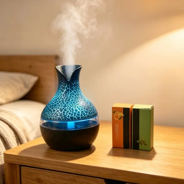 300ml Crackle Vase 2-in-1 Diffuser Humidifier, 7 Color LED Night Light, Remote 35dB Quiet USB Mist Maker for Bedroom Nursery Office, Perfect Holiday Gift