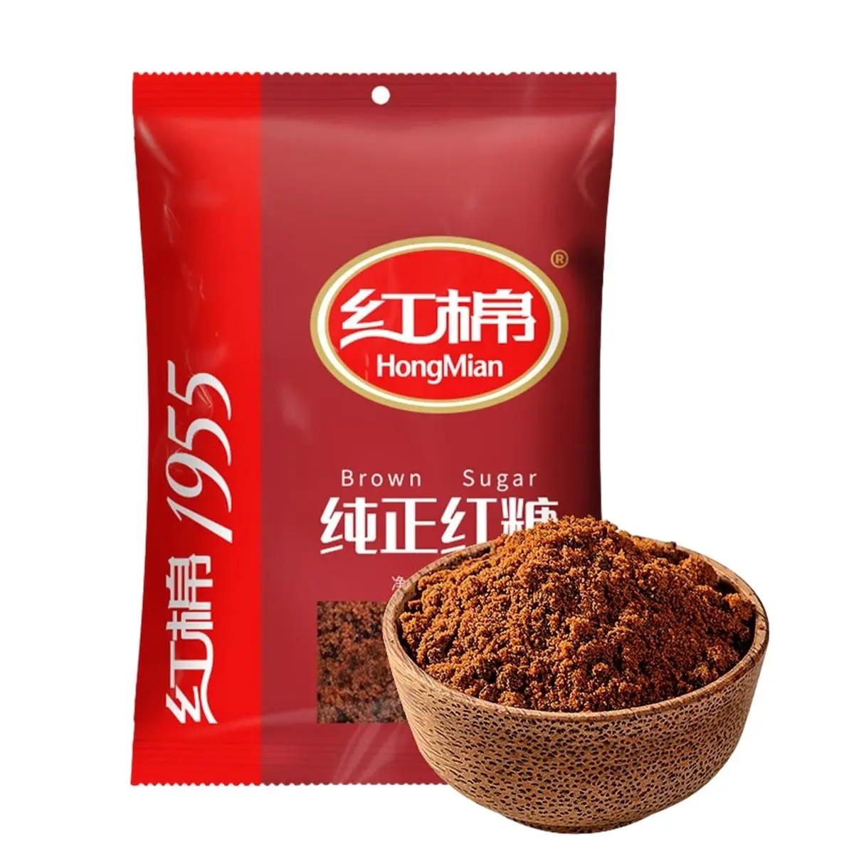 HONGMIAN Pure Brown Sugar 400g - Premium Grade, Clean Ingredients, Authentic Guangdong Old Brand for Baking, Steaming Buns, Ginger Tea