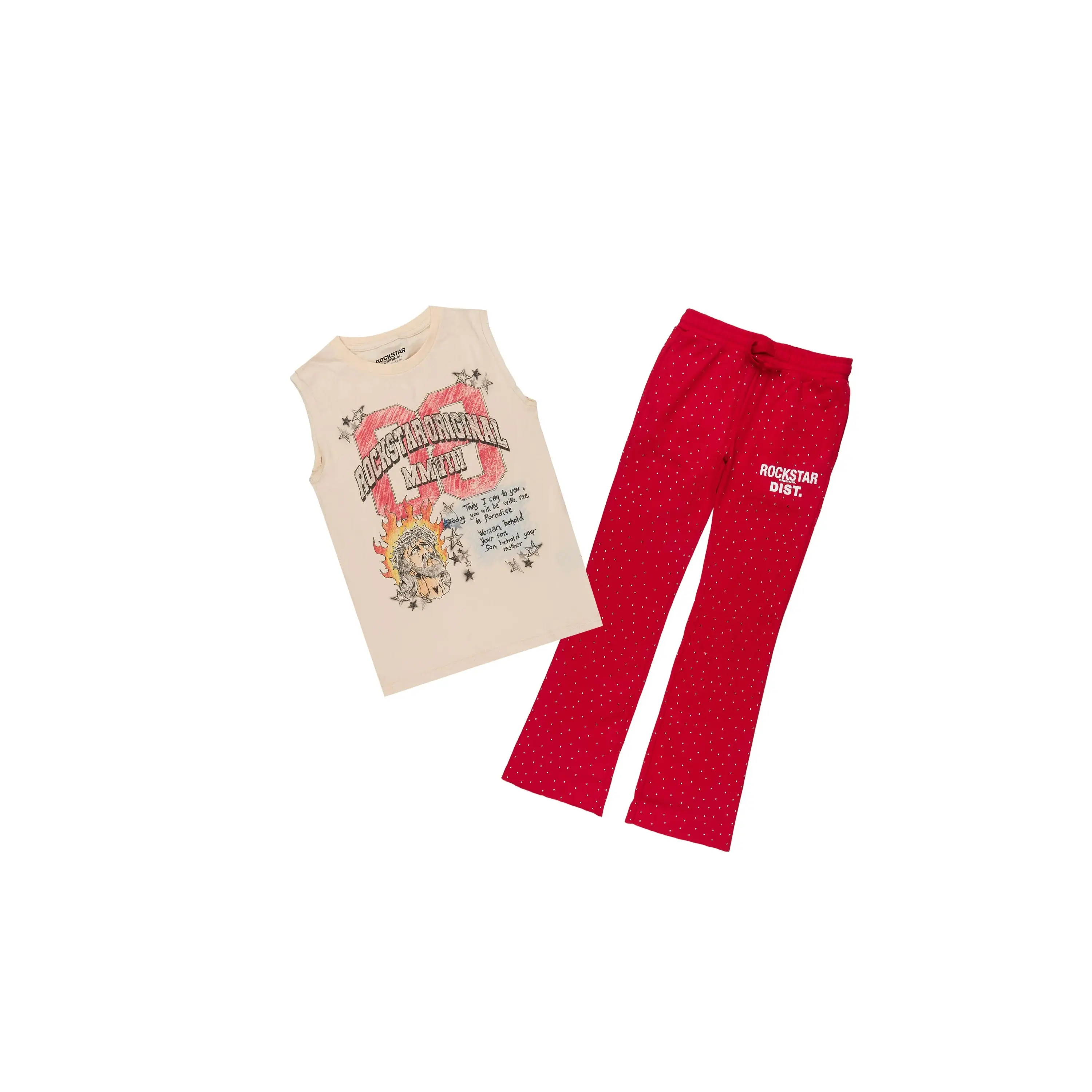 Boys Jesal Beige/Red T-Shirt Cut Off ant Set