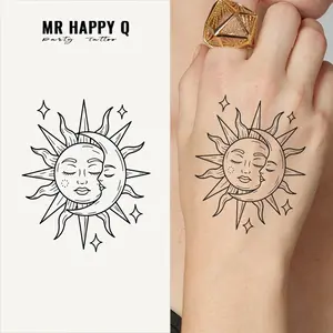 1PCS Sun and Moon Temporary Tattoo Sticker, Waterproof Long-Lasting Fake Tattoo, Suitable for Arms Thighs Forearms Calves, Unisex Body Art Decor