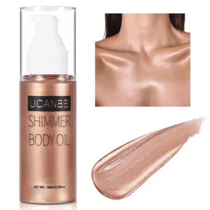 UCANBE Body Shimmer Oil - 100ml Moisturizing Glow Glitter Oil, Waterproof Shimmering Luminizer, Tinted Glowing Bronzer (Rose Gold)