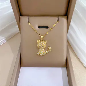Exquisite Elegant Copper-Encrusted Sparkling Zirconia Cat Pendant Necklace For Women, Luxurious Feline-Inspired Jewelry Gift For Cat Lovers, Dainty Kitty Charm Chain For Special Occasions