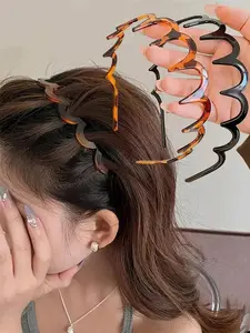 Instant Hair Volume Shark Tooth Headband for Girls, Non-slip Wavy Hair Hoop for High Cranial Top Look, Lightweight Hair Styling Accessories for Thin Flat Hair, Tortoise Shell Headband for Daily Makeup and Outfits 12g.