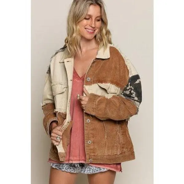 Wanna Stay Oversized Camo Print Corduroy Jacket
