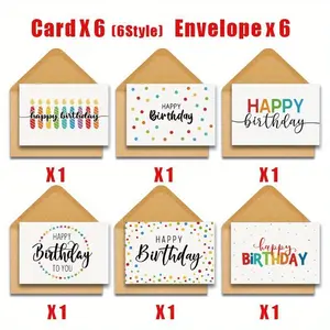 6pcs-Birthday-Greeting-Card-Set-with-Envelopes---Blank-Note-Cards-for-Family.-Friends--Colleagues.-Festive-Designs-with-Happy-Birthday--To-You-Text.-Celebrations.-Birthday