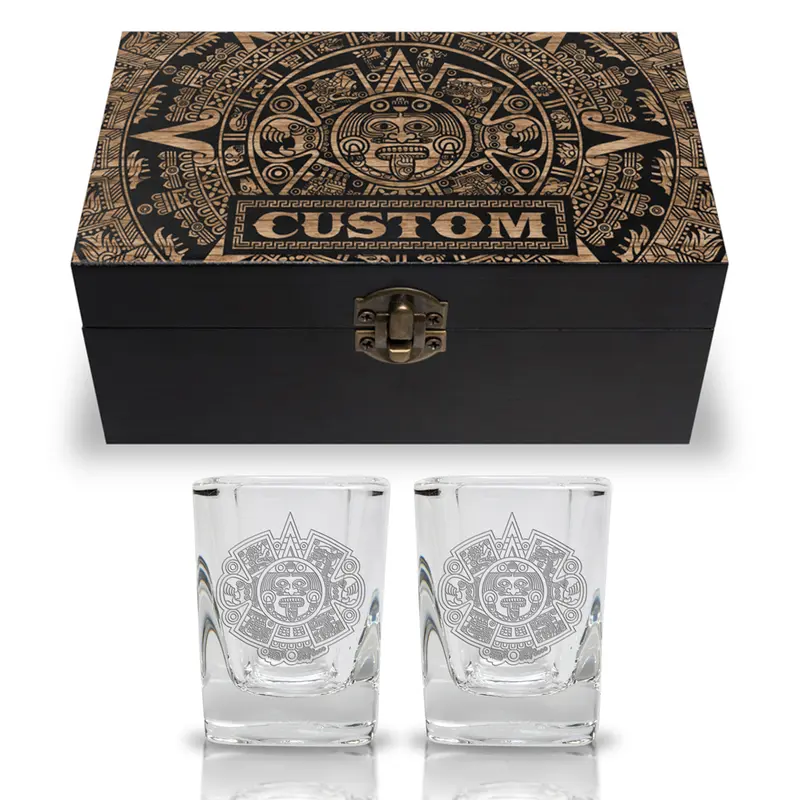 Custom Shot Glass Boxsets - Two Shot Glasses Included - Customizable Gift - Engraved Wooden Box Drinkware Stylish