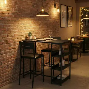 Black 36" Counter Height Dining Table Set for 2 with Upholstered Bar Chairs and Storage Shelves, Space-Saving Kitchen Table for Small Space, Apartment, Studio