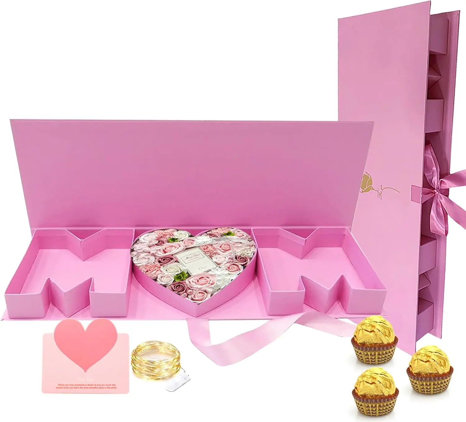 Mother's Day MOM Letter Shaped Fillable Gift Box Empty Cardboard Letter Flower Box Chocolate Strawberry Candy Jewelry Packaging for Luxury Style Flower Gift Arrangements Birthday, Pink
