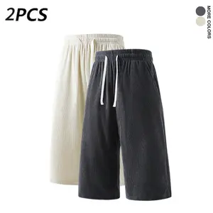 2-Pack Men’s Corduroy Capri Pants, Loose Fit Casual Drawstring 3/4 Shorts, Summer Essential Streetwear