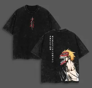 Slienttaku Anime - Ichigo Bleach TYBW Oversized Washed T-Shirt, Anime Streetwear Graphic Tee, Acid Wash Lightweight Cotton, Unisex Anime Clothes, Outfits Men, Gift for Bleach Fans, Thousand-Year Blood War Merch men   tees