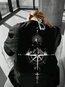 Men's Mountain Print Round Neck Tee, Regular Fit Casual Short Sleeve T-shirt for Summer, Men's Top for Daily Wear, Tropical, Casual Comfy Tee