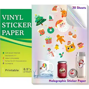 30 Sheets  Holographic Printable Vinyl Sticker Paper for Inkjet Printer, 8.5x11" Holographic Printer Paper , Dries Quickly,  Colors,  Resistant,  for  Machines