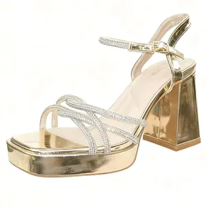 Silver Rhinestone Platform Heels – Chunky Block Heel Sandals for Prom, Wedding & Party