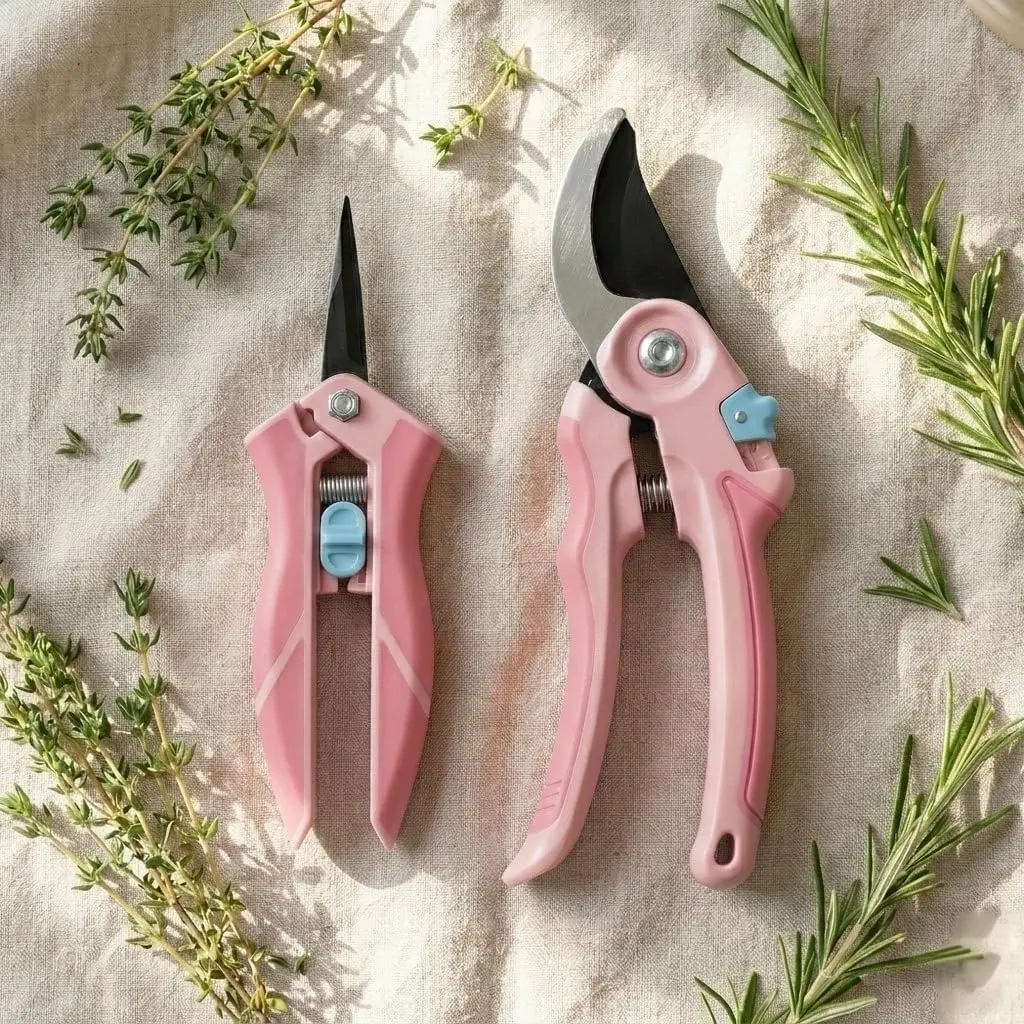 NEXON Pruning Shears 2-Pack — 8" Bypass Hand Pruner & 6.25" Precision Snips, SK5 Steel Blades with Non-Stick Coating, Lightweight Garden Shears for Roses, Flowers & Shrubs, Pink