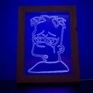 Bart Simp LED Acrylic 3D Nightlight Picture Frame with Remote Control, Wooden Desk Lamp Multi Color Night Light for Adult or Teen Decorative, Adjustable Brightness, Design #18
