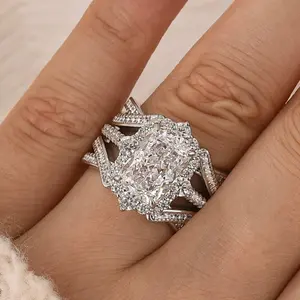 Maxine CZ 3.5Ct Radiant Cut Insert 2PC Engagement Ring Set,5A Cubic Zirconia Wedding Ring Set for Women In Sterling Silver,Travel Ring Set