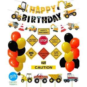 X-OMT05 Construction Birthday Party Supplies Dump Truck Party Decorations Kits Set for Kids Birthday Party 51 pack