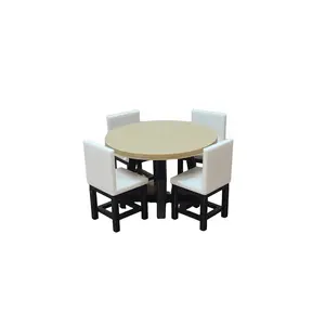 1:24 Scale Round Dining Table with White Chairs - 1/24 Modern Mini Doll Furniture Wood and Black