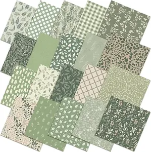 20 Pcs 10''x10'' Sage Green Quilting Fabric Square Greenery Precuts Quilted Fabric Bundle Gingham Polka Dot Spring Leaves Printed Sewing Material for Holiday Patchwork DIY Craft Supplies