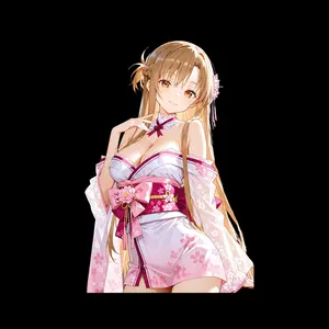 Asuna Kimono Waifu Sticker, Cute Anime Girl Pink Sakura Outfit, SAO Otaku Aesthetic Decal