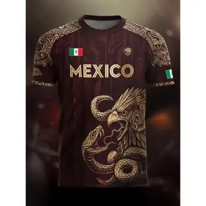 Mexican Golden Eagle and Snake traditional football jersey, suitable for all seasons with sporty design, unique animal prints and ethnic patterns, sports topRAIMENTRY