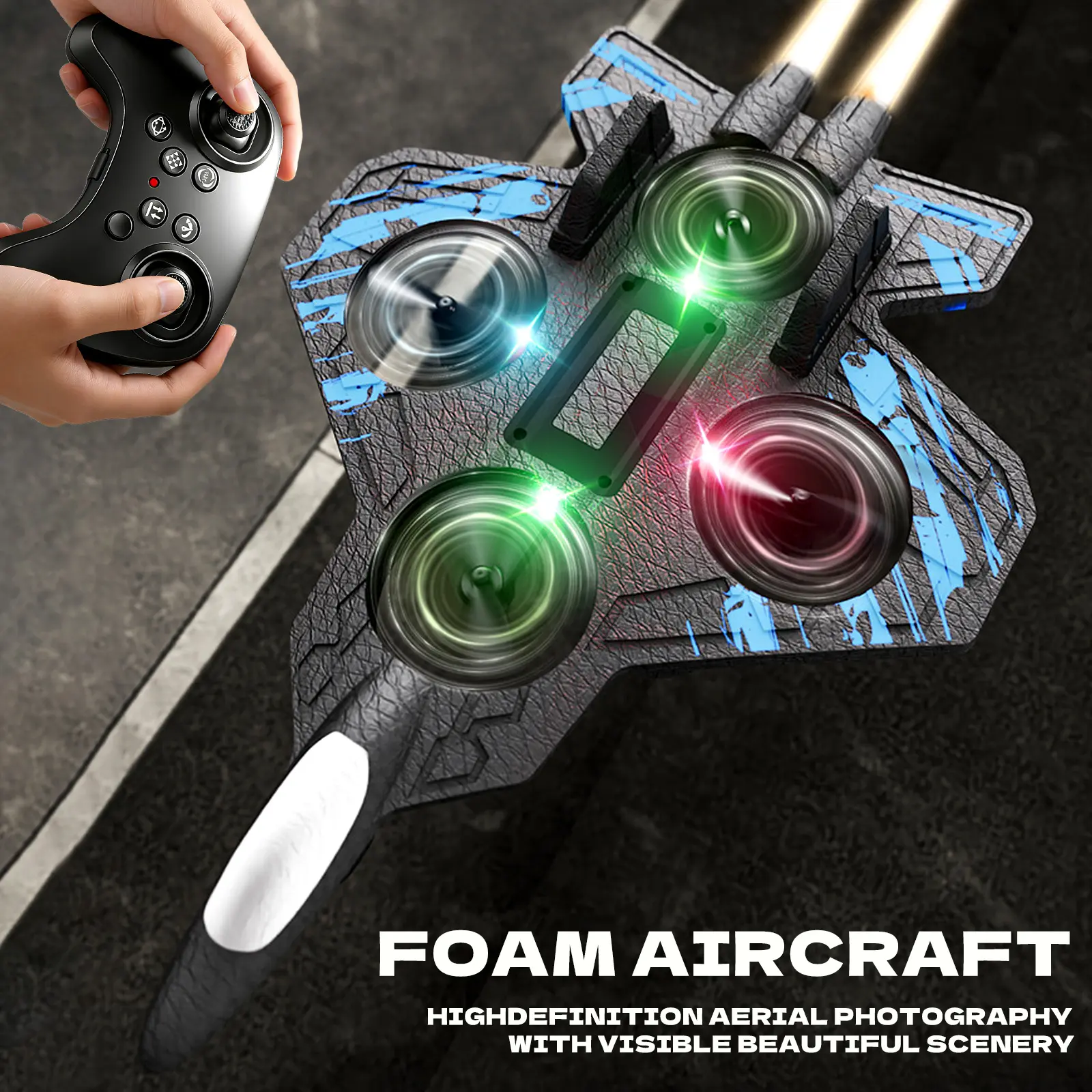 Remote Control Airplanes RC Fighter Glider Drone, 4-Axis Foam Aircraft with Remote Controller, Gravity Control, Auto Rotation, Indoor-Outdoor Flying Toy