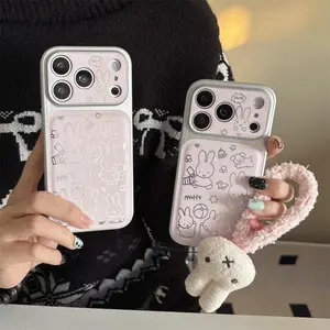 New Cute Korean Silver Line PU Pimeifi Rabbit with Pendant, Suitable for iPhone 17 Promax 14, 15, 16 Pro Max Luxury Protective C