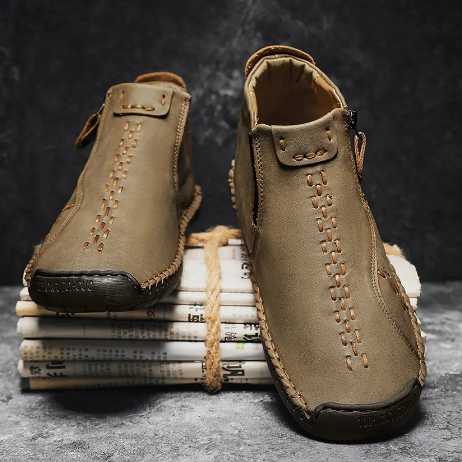 Ankle Boot for Women, Chic Minimalist PU Fabric Design with a Sleek Figure, Comfortable Hand-Stitched Walking Shoe with Side Zipper, Walking Shoes, Footwear, Letters, Holiday, Low Top, Pu Upper