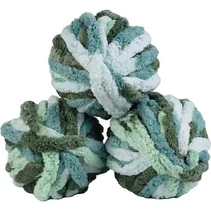 iDIY Chunky Yarn 3 Pack (24 Yards Each Skein) - Tie Dye (Mint, Teal, Green) - Fluffy Chenille Yarn Perfect for Soft Throw and Baby Blankets